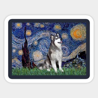 Starry Night Adapted to Include an Alaskan Malamute Sticker